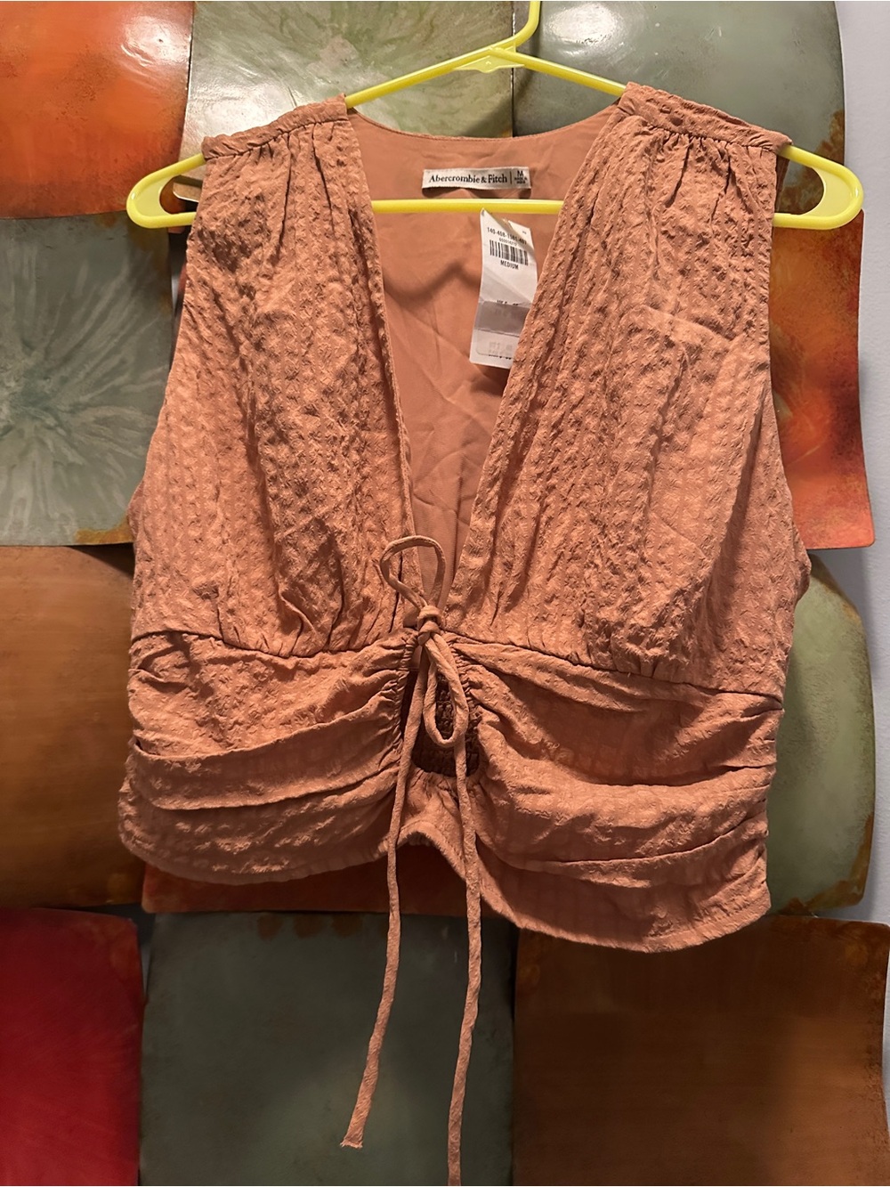 Abercrombie & Fitch Rust Tie-Front Textured Crop Top
